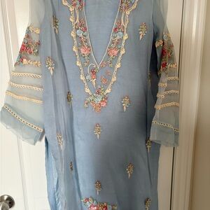 Embroidered Blue Shalwar Kameez Dress
